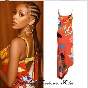 MONSE Orange Floral Asymmetrical Slip Dress